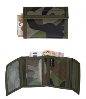 Mil-Tec peněženka woodland maskáčová peněženka s maskovacím vzorem woodland zapínání na suchý zip řada vnitřních kapes na bankovky