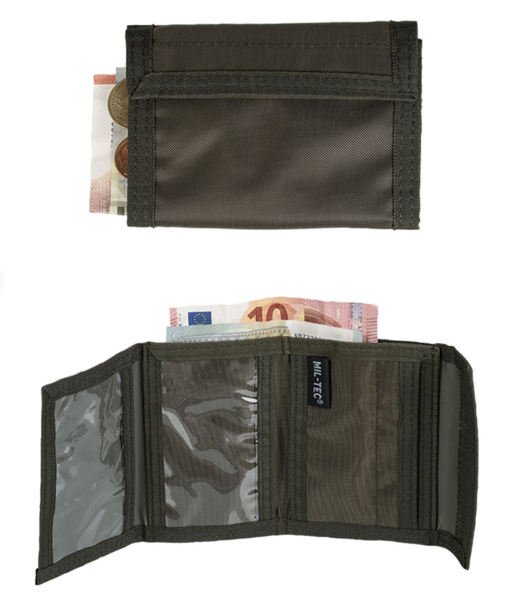 Mil-Tec peněženka oliva maskáčová peněženka      maskáčová peněženka v olivovém provedení     zapínání na suchý zip     řada vnitřních kapes na bankovky