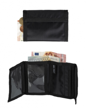 Mil-Tec peněženka černá nylonová peněženka s kapsou na drobné a s průhlednými fóliemi na doklady dostatek místa pro průkazy