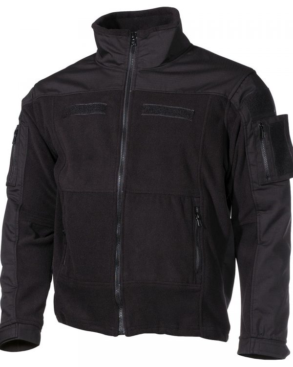 MFH bunda taktická Combat fleece černá XXXL Komfortní fleecová taktická bunda německé značky MFH. Bunda nabízí čtyři kapsy uzavírané YKK zipem