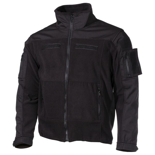 MFH bunda taktická Combat fleece černá XXXL Komfortní fleecová taktická bunda německé značky MFH. Bunda nabízí čtyři kapsy uzavírané YKK zipem