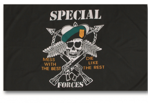 Mil-Tec vlajka US Spec.Forces 2 kovová očka pro zavěšení 100% polyester Rozměry: 90 x 150 cm