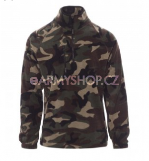 mikina DOLOMITI fleece Camouflage pánská M flísová bunda s 8mm černým plastovým polozipem raglánové rukávy stahovací šňůrka v pase elastické stahovací manžety na zápěstí dvě kapsy se skrytým zipem jedna přední kapsa na zip kontrastní výztuž límečku zesílené švy materiál: 100% polyester
