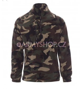 mikina DOLOMITI fleece Camouflage pánská M flísová bunda s 8mm černým plastovým polozipem raglánové rukávy stahovací šňůrka v pase elastické stahovací manžety na zápěstí dvě kapsy se skrytým zipem jedna přední kapsa na zip kontrastní výztuž límečku zesílené švy materiál: 100% polyester
