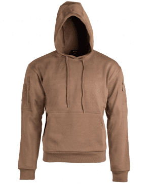 Mil-Tec mikina tactical dark coyote XXL Sportovně střižená mikina s několika taktickými prvky. Mikina je vyrobená z měkkého a na dotek příjemného materiálu ze směsi bavlny a polyesteru. Centrální kapsa klokanka je prostorná a pojme i větší vybavení a ruce v rukavicích. Na ramenou naleznete kapsy uzavírané pomocí vertikálních zipů