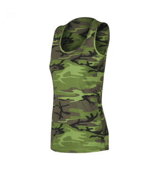 Tílko dámské camouflage XL Trochu dobrodružství život osladí. V našem novém tílku budete vypadat jako nikdy predtím. Nevěříte? Vyzkoušejte!  Na kvalitní pletenině je trvalý potisk se silikonovou úpravou. Oblíbený