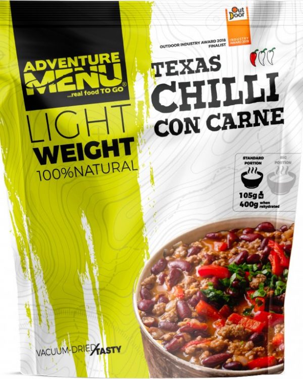 Adventure Menu Chilli con Carne 105 g (400 g finálního jídla) Užívej si na cestách minimim váhy a maximum chuti ✅  Kuchaři od základu poctivě uvařené jídlo ze 100% přírodních surovin