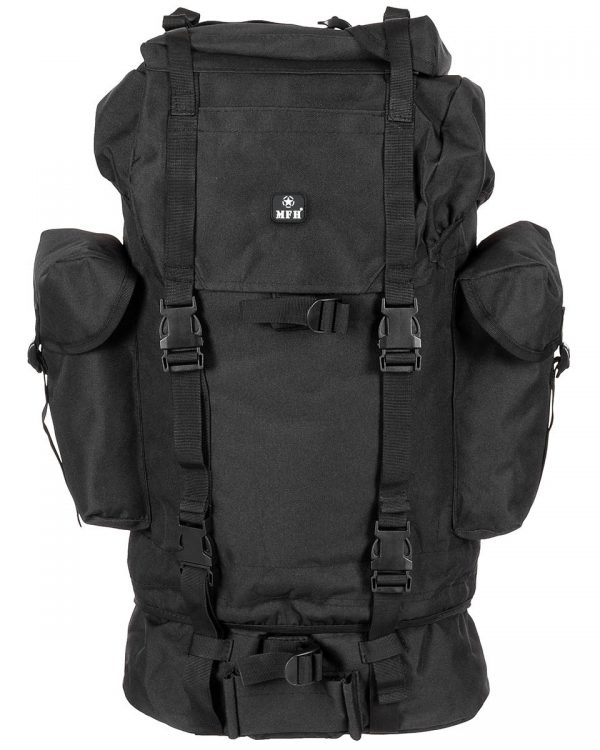 MFH batoh BW 65l bojový černý Kvalitní replika bojového batohu   Německý combat batoh z pevného polyesteru - obvodové kompresní popruhy
