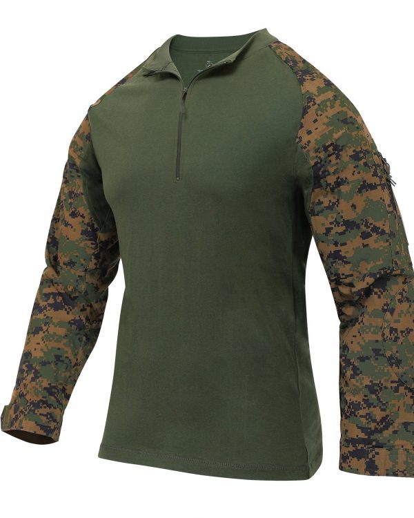 ROTHCO košile taktická se zipem airsoft combat digital woodland XXXL Taktická košile s dlouhým rukávem byla vyrobená se zaměřením na hráče Airsoftu. Výrobce použil dva různé materiály