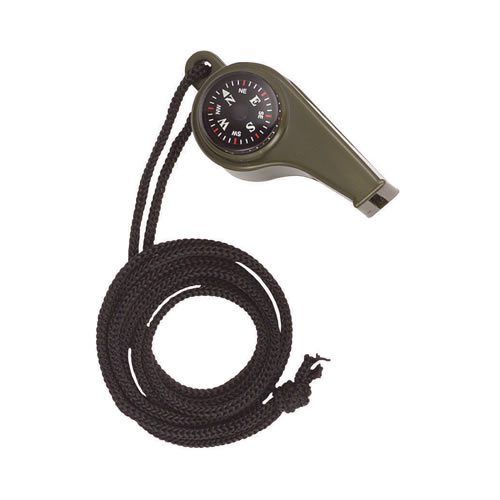 ROTHCO píšťalka plastová s teploměrem a kompasem zelená Píšťalka s vestavěným kompasem a teploměrem (upozornění: teploměr je ve stupních Fahrenheita). Včetně šňůrky.