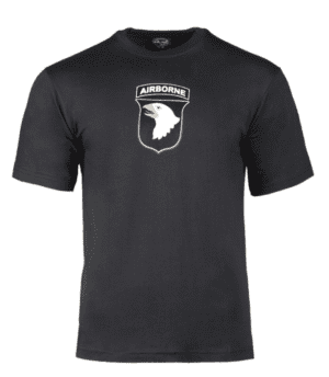 Mil-Tec tričko Airborne černé L pohodlné tričko s krátkým rukávem moderního střihu s potiskem materiál: 100% bavlna JERSEY