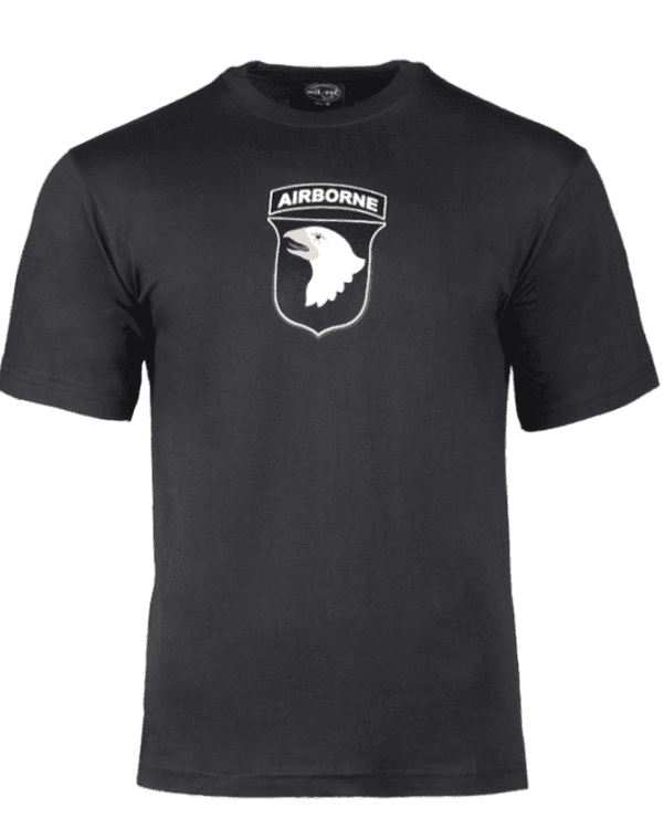 Mil-Tec tričko Airborne černé XXL pohodlné tričko s krátkým rukávem moderního střihu s potiskem materiál: 100% bavlna JERSEY