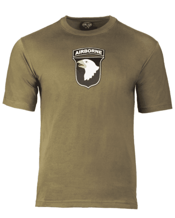 Mil-Tec tričko Airborne oliva XXL pohodlné tričko s krátkým rukávem moderního střihu s potiskem materiál: 100% bavlna JERSEY