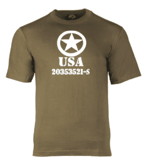 Mil-Tec tričko USA Allied Star oliva XXL Pohodlné zelené tričko s krátkým rukávem moderního střihu. Potisk USA s americkou hvězdou na prsou a za krkem.   materiál: 100% bavlna JERSEY