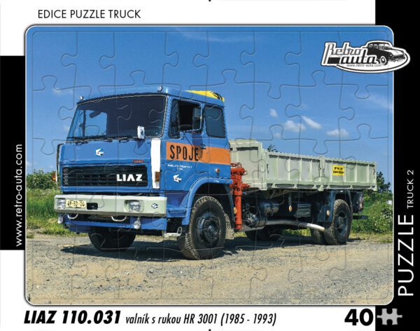 puzzle Truck Liaz 110 valník s rukou HR3001- 40dílků Puzzle TRUCK 02 - Liaz 110.031 valník s rukou HR 3001 (1985 - 1993) 40 dílků Rozměry deskového puzzle: 37 cm x 29 cm Materiál: originál puzzle lepenka o síle 2 mm Rozměry balení: 37 cm x 29 cm Rozměry jednotlivých dílků: cca 4 x 5 cm Počet dílků: 40 Nevhodné pro děti do 3 let!!! Sběratelská série EDICE RETRO-AUTA -TRUCK. Puzzle z této edice jsou nejen ideálním dárkem pro všechny automobilové nadšence