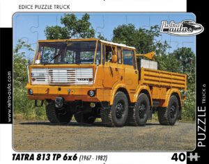 puzzle Truck Tatra 813 TP 6x6-40 dílků PUZZLE TRUCK 06 - TATRA 813 TP 6X6 (1967 - 1982) 40 DÍLKŮ   Rozměry deskového puzzle: 37 cm x 29 cm Materiál: originál puzzle lepenka o síle 2 mm Rozměry balení: 37 cm x 29 cm Rozměry jednotlivých dílků: cca 4 x 5 cm Počet dílků: 40   Nevhodné pro děti do 3 let!!!  Sběratelská série EDICE RETRO-AUTA -TRUCK. Puzzle z této edice jsou nejen ideálním dárkem pro všechny automobilové nadšence