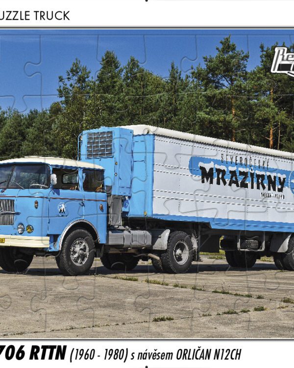puzzle Truck Škoda 706 RTTN s návěsěm Orličan N12CH-dílků PUZZLE TRUCK 10 - ŠKODA 706 RTTN (1960 - 1980) S NÁVĚSEM ORLIČAN N12CH 40 DÍLKŮ   Rozměry deskového puzzle: 37 cm x 29 cm Materiál: originál puzzle lepenka o síle 2 mm Rozměry balení: 37 cm x 29 cm Rozměry jednotlivých dílků: cca 4 x 5 cm Počet dílků: 40   Nevhodné pro děti do 3 let!!!  Sběratelská série EDICE RETRO-AUTA -TRUCK. Puzzle z této edice jsou nejen ideálním dárkem pro všechny automobilové nadšence