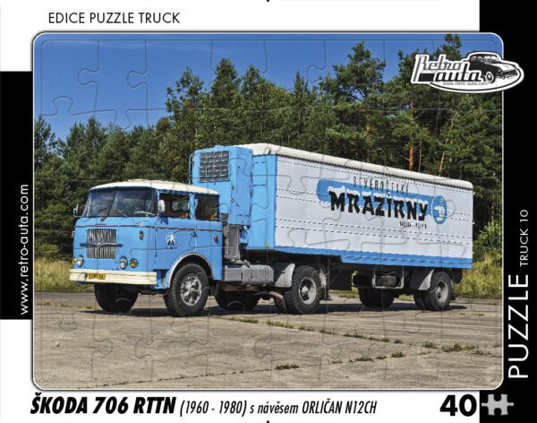 puzzle Truck Škoda 706 RTTN s návěsěm Orličan N12CH-dílků puzzle Truck Škoda 706 RTTN s návěsěm Orličan N12CH-dílků PUZZLE TRUCK 10 - ŠKODA 706 RTTN (1960 - 1980) S NÁVĚSEM ORLIČAN N12CH 40 DÍLKŮ Rozměry deskového puzzle: 37 cm x 29 cm Materiál: originál puzzle lepenka o síle 2 mm Rozměry balení: 37 cm x 29 cm Rozměry jednotlivých dílků: cca 4 x 5 cm Počet dílků: 40 Nevhodné pro děti do 3 let!!! Sběratelská série EDICE RETRO-AUTA -TRUCK. Puzzle z této edice jsou nejen ideálním dárkem pro všechny automobilové nadšence