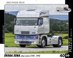 puzzle Truck Škoda Xena tahač návěsů-40 dílků PUZZLE TRUCK 13 - ŠKODA XENA TAHAČ NÁVĚSŮ (1998 - 1999) 40 DÍLKŮ   Rozměry deskového puzzle: 37 cm x 29 cm Materiál: originál puzzle lepenka o síle 2 mm Rozměry balení: 37 cm x 29 cm Rozměry jednotlivých dílků: cca 4 x 5 cm Počet dílků: 40   Nevhodné pro děti do 3 let!!!  Sběratelská série EDICE RETRO-AUTA -TRUCK. Puzzle z této edice jsou nejen ideálním dárkem pro všechny automobilové nadšence