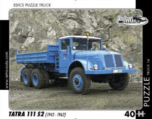 puzzle Truck Tatra 111 S2 -40 dílků PUZZLE TRUCK 14 - TATRA 111 S2 (1942 - 1962) 40 DÍLKŮ   Rozměry deskového puzzle: 37 cm x 29 cm Materiál: originál puzzle lepenka o síle 2 mm Rozměry balení: 37 cm x 29 cm Rozměry jednotlivých dílků: cca 4 x 5 cm Počet dílků: 40   Nevhodné pro děti do 3 let!!!  Sběratelská série EDICE RETRO-AUTA -TRUCK. Puzzle z této edice jsou nejen ideálním dárkem pro všechny automobilové nadšence