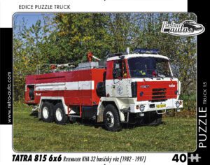 puzzle Truck Tatra 815 6x6 Rosenbauer KHA 32 hasičský vůz-40 dílků PUZZLE TRUCK 15 - TATRA 815 6X6 ROSENBAUER KHA 32 HASIČSKÝ VŮZ (1982 - 1997) 40 DÍLKŮ   Rozměry deskového puzzle: 37 cm x 29 cm Materiál: originál puzzle lepenka o síle 2 mm Rozměry balení: 37 cm x 29 cm Rozměry jednotlivých dílků: cca 4 x 5 cm Počet dílků: 40   Nevhodné pro děti do 3 let!!!  Sběratelská série EDICE RETRO-AUTA -TRUCK. Puzzle z této edice jsou nejen ideálním dárkem pro všechny automobilové nadšence