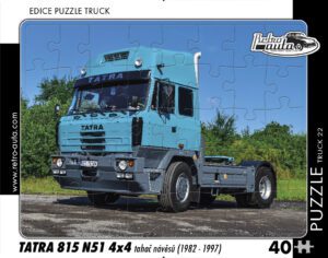 puzzle Truck Tatra 815 N51 4x4 tahač návěsů-40 dílků PUZZLE TRUCK 22 - TATRA 815 N51 4X4 TAHAČ NÁVĚSŮ (1982 - 1997) 40 DÍLKŮ   Rozměry deskového puzzle: 37 cm x 29 cm Materiál: originál puzzle lepenka o síle 2 mm Rozměry balení: 37 cm x 29 cm Rozměry jednotlivých dílků: cca 4 x 5 cm Počet dílků: 40   Nevhodné pro děti do 3 let!!!  Sběratelská série EDICE RETRO-AUTA -TRUCK. Puzzle z této edice jsou nejen ideálním dárkem pro všechny automobilové nadšence