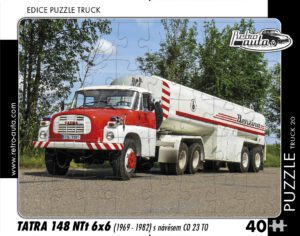 PUZZLE TRUCK 24 - TATRA 147 DC 5 (1957 - 1961) 40 DÍLKŮ PUZZLE TRUCK 20 - TATRA 148 NTT 6X6 (1969 - 1982) S NÁVĚSEM CO 23 TO 40 DÍLKŮ   Rozměry deskového puzzle: 37 cm x 29 cm Materiál: originál puzzle lepenka o síle 2 mm Rozměry balení: 37 cm x 29 cm Rozměry jednotlivých dílků: cca 4 x 5 cm Počet dílků: 40   Nevhodné pro děti do 3 let!!!  Sběratelská série EDICE RETRO-AUTA -TRUCK. Puzzle z této edice jsou nejen ideálním dárkem pro všechny automobilové nadšence