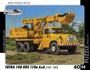 puzzle Truck Tatra 148 UDS 110a 6X6-40 dílků PUZZLE TRUCK 28 - TATRA 148 UDS 110A 6X6 (1969 - 1982) 40 DÍLKŮ   Rozměry deskového puzzle: 37 cm x 29 cm Materiál: originál puzzle lepenka o síle 2 mm Rozměry balení: 37 cm x 29 cm Rozměry jednotlivých dílků: cca 4 x 5 cm Počet dílků: 40   Nevhodné pro děti do 3 let!!!  Sběratelská série EDICE RETRO-AUTA -TRUCK. Puzzle z této edice jsou nejen ideálním dárkem pro všechny automobilové nadšence