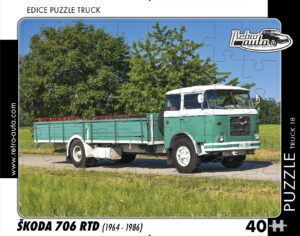 puzzle Truck Škoda 706 RTD-40 dílků PUZZLE TRUCK 18 - ŠKODA 706 RTD (1964 - 1986) 40 DÍLKŮ   Rozměry deskového puzzle: 37 cm x 29 cm Materiál: originál puzzle lepenka o síle 2 mm Rozměry balení: 37 cm x 29 cm Rozměry jednotlivých dílků: cca 4 x 5 cm Počet dílků: 40   Nevhodné pro děti do 3 let!!!  Sběratelská série EDICE RETRO-AUTA -TRUCK. Puzzle z této edice jsou nejen ideálním dárkem pro všechny automobilové nadšence