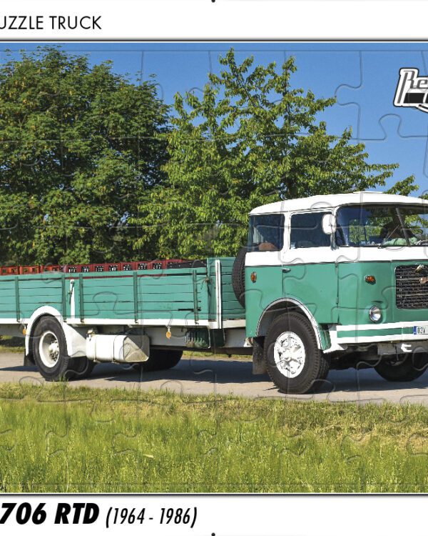 puzzle Truck Škoda 706 RTD-40 dílků PUZZLE TRUCK 18 - ŠKODA 706 RTD (1964 - 1986) 40 DÍLKŮ   Rozměry deskového puzzle: 37 cm x 29 cm Materiál: originál puzzle lepenka o síle 2 mm Rozměry balení: 37 cm x 29 cm Rozměry jednotlivých dílků: cca 4 x 5 cm Počet dílků: 40   Nevhodné pro děti do 3 let!!!  Sběratelská série EDICE RETRO-AUTA -TRUCK. Puzzle z této edice jsou nejen ideálním dárkem pro všechny automobilové nadšence