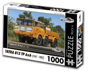 puzzle truck Tatra 813 TP 6x6-1000 dílků PUZZLE TRUCK 06 - TATRA 813 TP 6X6 (1967 - 1982) 1000 DÍLKŮ   Rozměry složeného puzzle: 660 x 470 mm Materiál: originál puzzle lepenka o síle 1