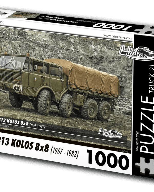 puzzle truck Tatra 813 Kolos 8x8-1000 dílků PUZZLE TRUCK 21 - TATRA 813 KOLOS 8X8 (1967 - 1982) 1000 DÍLKŮ   Rozměry složeného puzzle: 660 x 470 mm Materiál: originál puzzle lepenka o síle 1