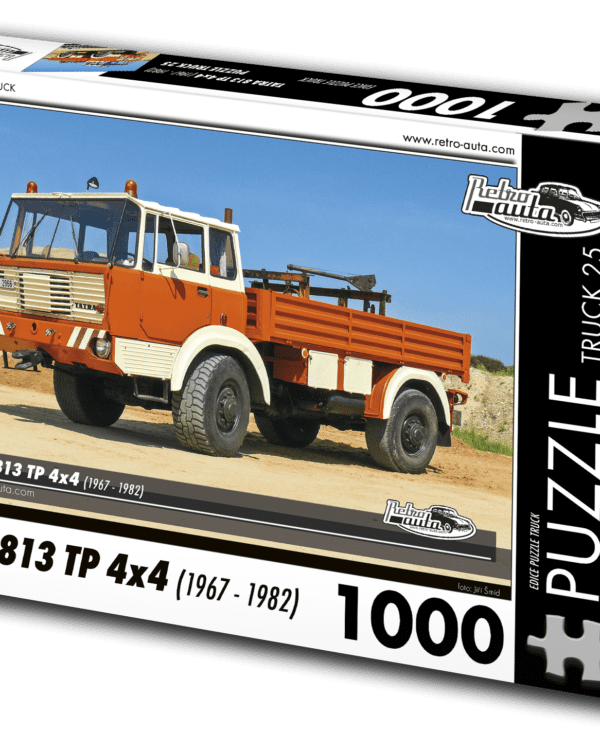 puzzle truck Tatra 813 TP 4x4-1000 dílků PUZZLE TRUCK 25 - TATRA 813 TP 4X4 (1967 - 1982) 1000 DÍLKŮ   Rozměry složeného puzzle: 660 x 470 mm Materiál: originál puzzle lepenka o síle 1