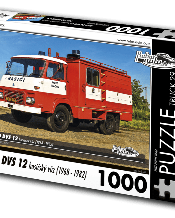puzzle truck Avia 30 DVS 12 hasičský vůz-1000 dílků PUZZLE TRUCK 29 - AVIA 30 DVS 12 HASIČSKÝ VŮZ (1968 - 1982) 1000 DÍLKŮ   Rozměry složeného puzzle: 660 x 470 mm Materiál: originál puzzle lepenka o síle 1