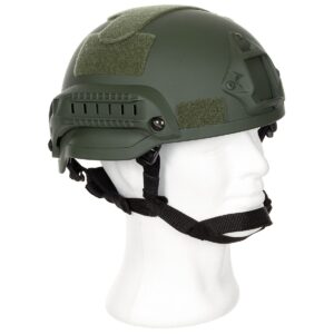 MFH helma taktická US 'MICH 2002' oliva Helma: ABS plast Boční lišty: Sklolaminát Montáž na přední straně: Sklolaminát Podbradní pásek: 70% Polyester