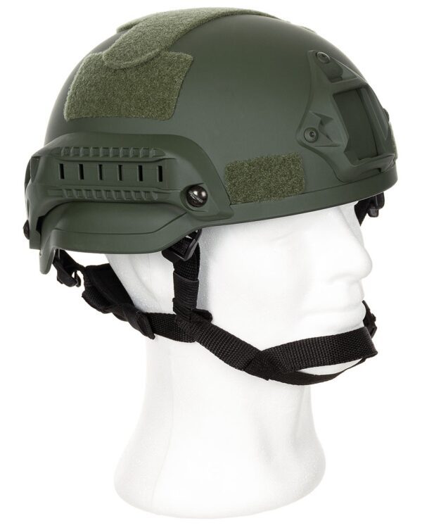 MFH helma taktická US 'MICH 2002' oliva Helma: ABS plast Boční lišty: Sklolaminát Montáž na přední straně: Sklolaminát Podbradní pásek: 70% Polyester