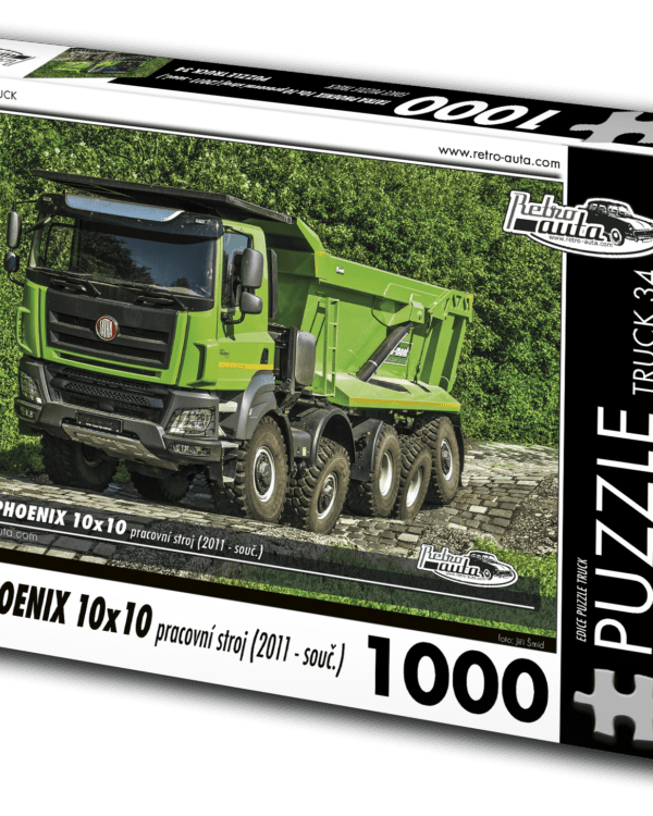 puzzle truck Tatra Phoenix 10x10 pracovní stroj(2011-souč.)-1000 dílků PUZZLE TRUCK 34 - TATRA PHOENIX 10X10 PRACOVNÍ STROJ (2011 - SOUČ.) 1000 DÍLKŮ     Rozměry složeného puzzle: 660 x 470 mm Materiál: originál puzzle lepenka o síle 1