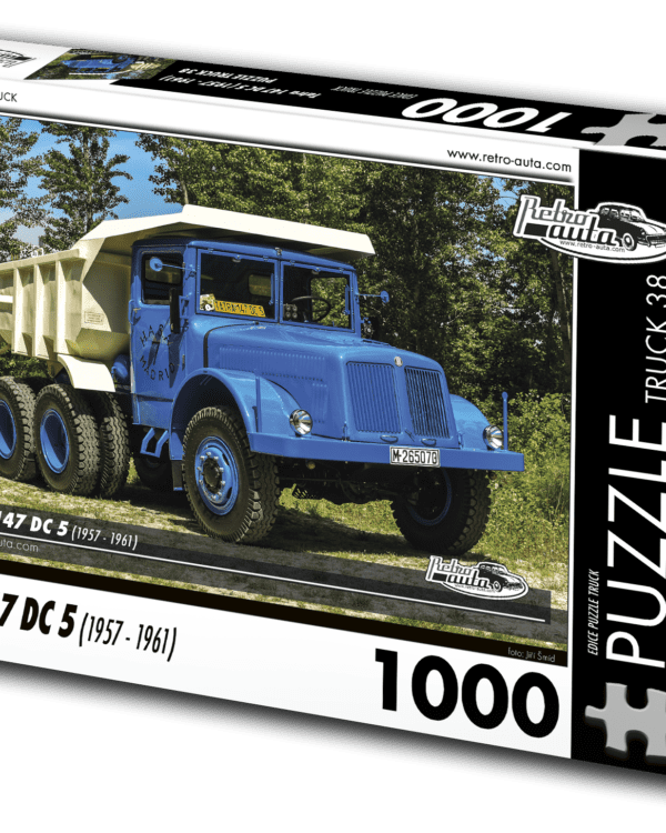 puzzle truck Tatra 147 DC 5 1957-1961) PUZZLE TRUCK 38 - TATRA 147 DC 5 (1957 - 1961) 1000 DÍLKŮ     Rozměry složeného puzzle: 660 x 470 mm Materiál: originál puzzle lepenka o síle 1