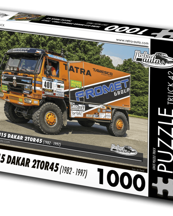 puzzle truck Tatra 815 Dakar 2T0R45 (1982-1997)-1000 dílků PUZZLE TRUCK 42 - TATRA 815 DAKAR 2T0R45 (1982 - 1997) 1000 DÍLKŮ     Rozměry složeného puzzle: 660 x 470 mm Materiál: originál puzzle lepenka o síle 1