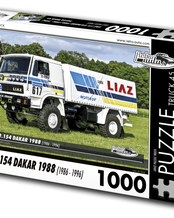 puzzle truck Liaz 111.154 Dakar 1988 (1986-1996)-1000 dílků PUZZLE TRUCK 45 - LIAZ 111.154 DAKAR 1988 (1986 - 1996) 1000 DÍLKŮ     Rozměry složeného puzzle: 660 x 470 mm Materiál: originál puzzle lepenka o síle 1