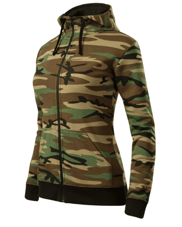 mikina dámská camouflage woodland XXL Mikina dámská camouflage woodland   lehce vypasovaný střih s bočními švy celopropínací reverzní spirálový zip kapuce s podšívkou