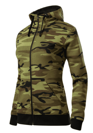 mikina dámská camouflage vz.95 XXL Mikina dámská camouflage vz.95   lehce vypasovaný střih s bočními švy celopropínací reverzní spirálový zip kapuce s podšívkou