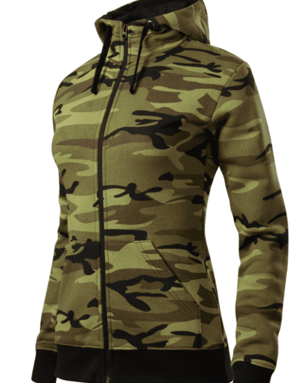 mikina dámská camouflage vz.95 XXL Mikina dámská camouflage vz.95   lehce vypasovaný střih s bočními švy celopropínací reverzní spirálový zip kapuce s podšívkou