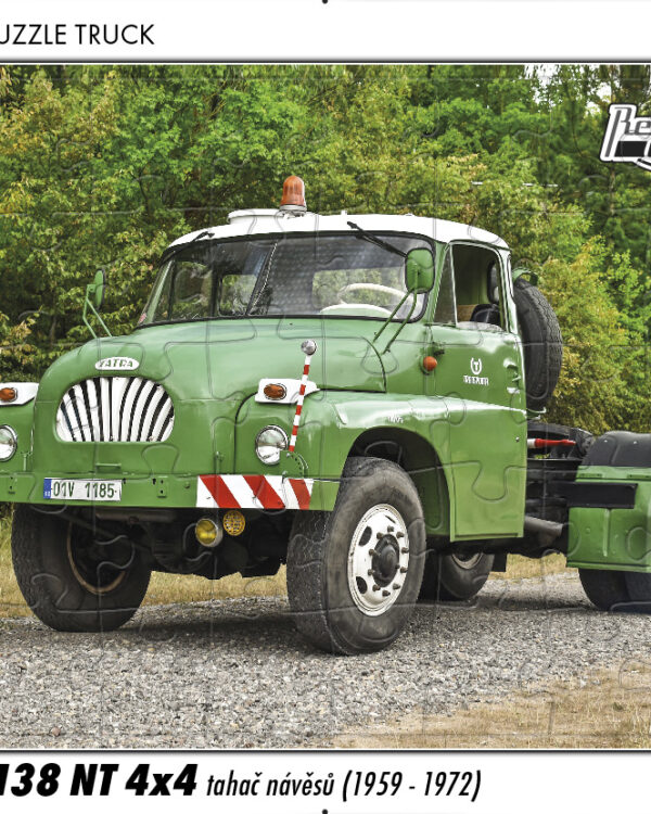 puzzle Truck Tatra 138 NT 4x4 tahač návěsů (1959-1972)-40 dílků Rozměry deskového puzzle: 37 cm x 29 cm Materiál: originál puzzle lepenka o síle 2 mm Rozměry balení:37 cm x 29 cm Rozměry jednotlivých dílků: cca 4 x 5 cm Počet dílků:40 Nevhodné pro děti do 3 let!!!   Sběratelská série EDICE RETRO-AUTA -TRUCK. Puzzle z této edice jsou nejen ideálním dárkem pro všechny automobilové nadšence