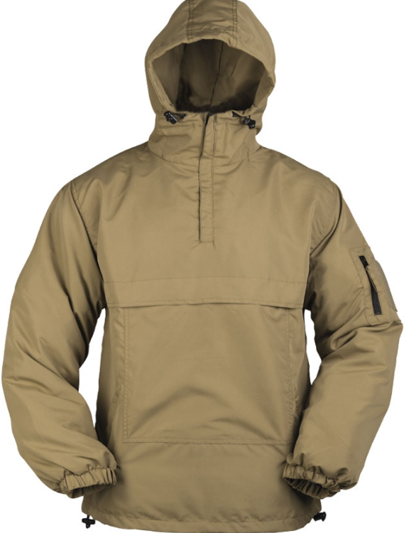 Mil-Tec bunda Combat Anorak letní coyote XXXL Bunda Combat Anorak letní.   velká přední kapsa se zapínáním na zip dvě boční kapsy na ruce se zapínáním na zip stahovací šňůra v pase pružné manžety rukávů materiál: 100 % polyester