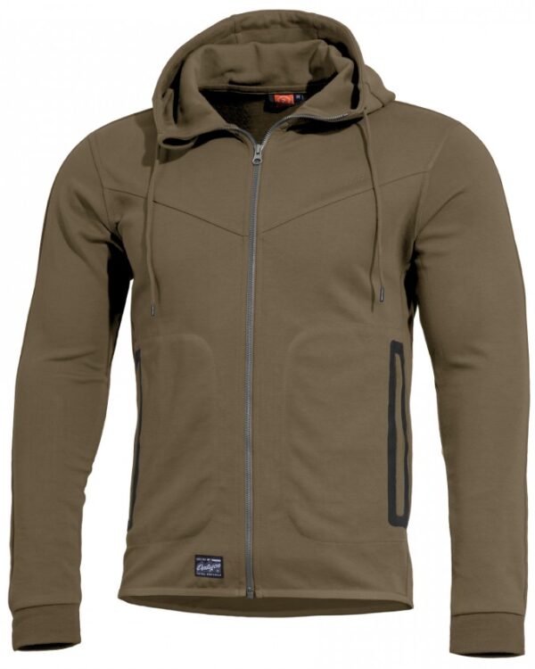 Pentagon mikina Pentagon Pentathlon 2.0 Coyote XXXL 65 % bavlna 35 % polyester rychleschnoucí zipy YKK® bezešvé kapsy s páskou podlepená užitková kapsa na rukávu dvoubodová nastavitelná kapuce nastavitelný pas