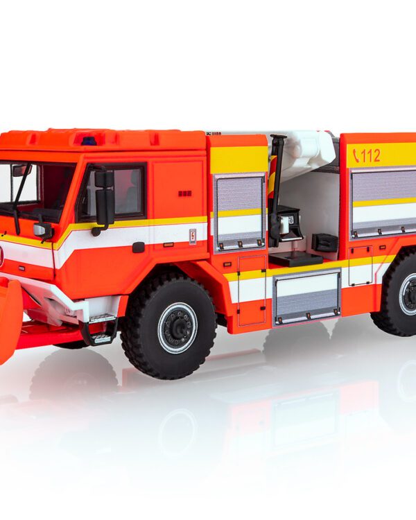 Kaden model Tatra 815-7 6x6 vyprošťovací automobil HZS Sběratelský a perfektně propracovaný kovový model s resinovou nástavbou v měřítku 1:43 s  kompletně odpruženým podvozkem. Model je lakovaný speciálním svítivým odstínem barvy používaným pro HZS