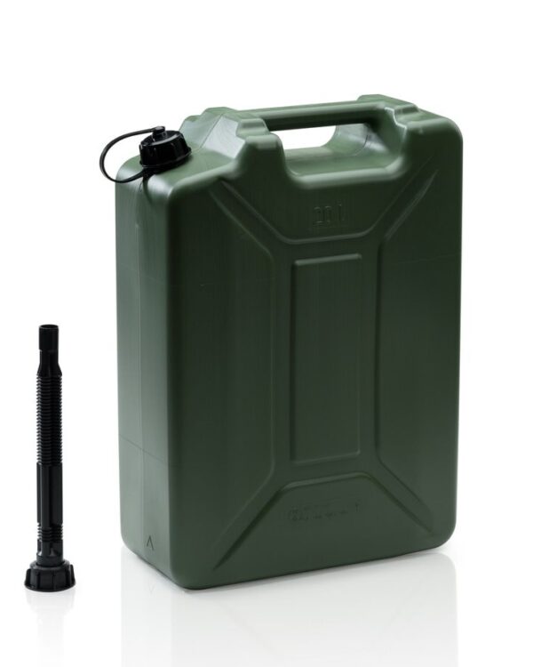kanystr plastový Army s nalévací trubicí 20l zelený Plastový kanystr s otočným uzávěrem a speciální výpustnou trubicí určeny pro transport a skladování tekutin. Materiál odolný proti UV záření