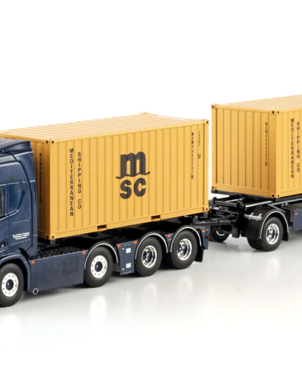 WSI Models model Scania 8x2+přívěs 3a+2x kontejner Van Suijdam kovový sběratelský model v měřítku 1:50 výrobce WSI models