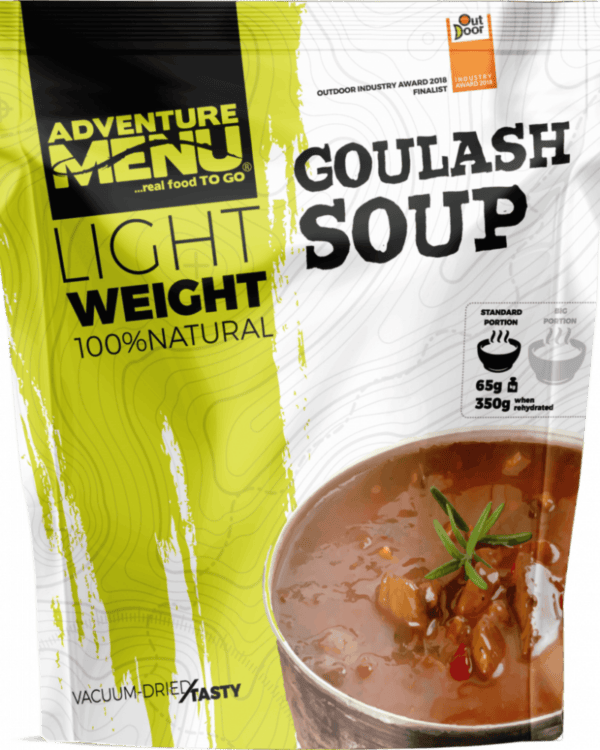 Adventure Menu polévka gulášová-standard porce Užívej si na cestách minimim váhy a maximum chuti ✅  Kuchaři od základu poctivě uvařené jídlo ze 100% přírodních surovin